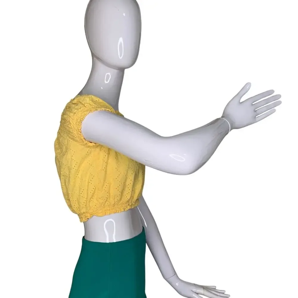 Divided by H&M Crop Top Short Sleeve Eyelet Marigold Size 6 - Picture 3 of 9